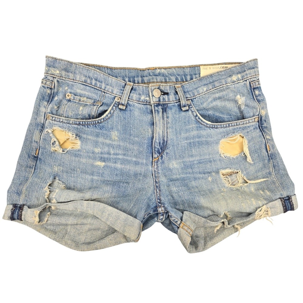 Rag & Bone Jean Tattered Distressed Denim Shorts Light Wash Blue Women 27